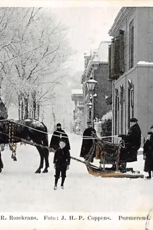 Nowość Purmerend Winter Plantsoengracht Arreslee met paard in de sneeuw Goudopdruk 1903 HC13919