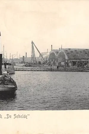 Oryginalny Vlissingen Gezicht op de fabriek De Schelde Scheepswerf Sleepboot Schepen HC13115
