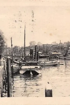 Oryginalny Dordrecht Havengezicht Sleepboot Baggermolen 1934 Binnenvaart schepen Scheepvaart HC13039