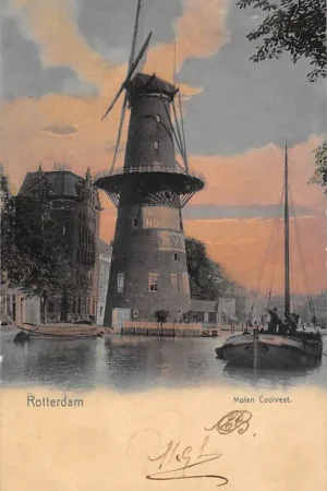 Rotterdam Coolvest met molen de Hoop 1905 Binnenvaart schepen Scheepvaart HC12638 Premium