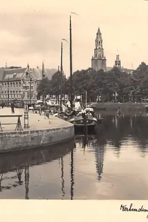 Premium Groningen Verbindingskanaal met Sluiskade Binnenvaart schepen Scheepvaart 1934 HC12753