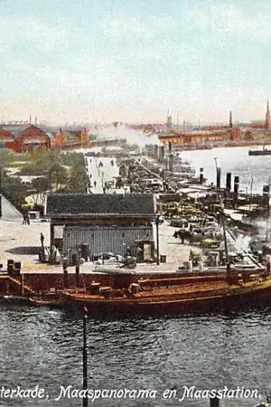 Rotterdam Oosterkade Maaspanorama en Maasstation 1908 Molen Binnenvaart schepen Scheepvaart HC12501 Autentyczny