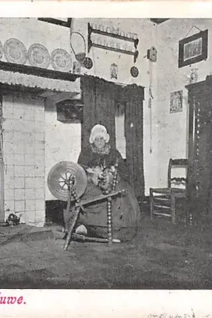 Tani Harderwijk Groet van de Veluwe 1904 Vrouw aan het spinnenwiel klederdracht HC11946