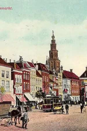 Ostatnia szansa Groningen Vischmarkt Tram Paard en wagen 1913 HC11490