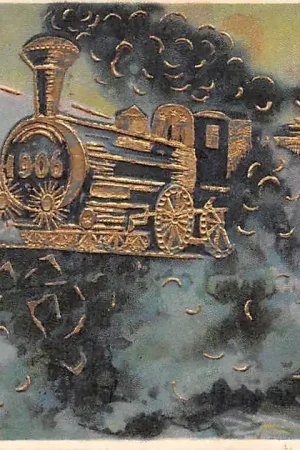 Fantasie Vintage Gelukwensch voor 1906 Trein met 1906 op voorkant Reliëfkaart met goudopdrukHC11296 Wysoka jakość
