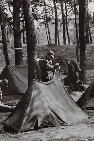 Militair Soldaten slaan bivak op 1964 HC11188 Wysoka jakość