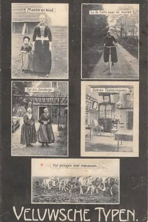 Wysoka jakość Veluwe Veluwsche Typen Moeder en kind Op de fiets naar de markt Op z'n Zondags Boeren Binnenkamer Het ploegen met trekossen HC11097