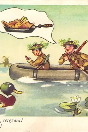 Militair Soldaten in rubberbootje As-je-me-nou! Wat's dat, sergeant? Zijn w'in Luilekkerland? Illustrator Baumgarten Humor HC11045 Ekspresowa dostawa