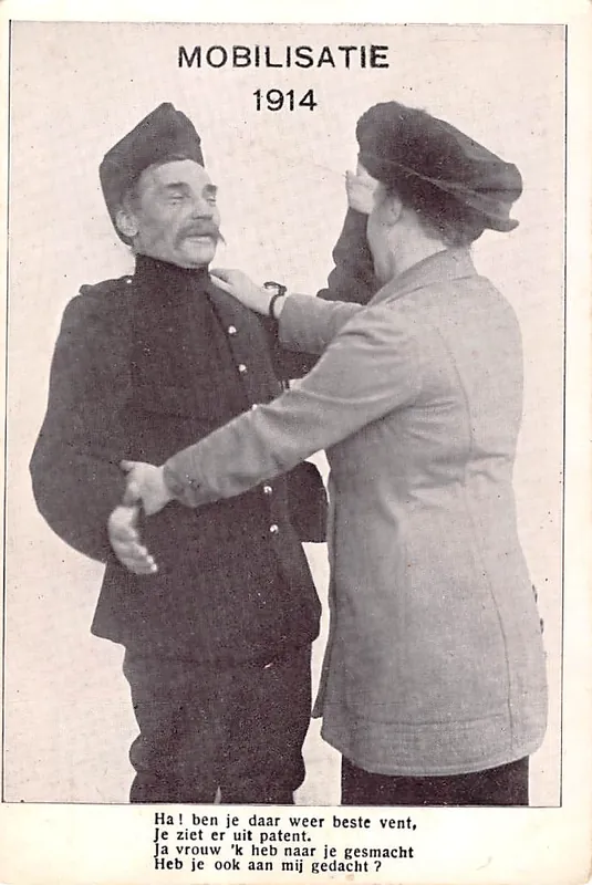 Oferta Militair Mobilisatie 1914 Soldaat komt thuis WO1 HC10586