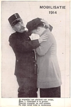 Rabat Militair Mobilisatie 1914 Soldaat neemt afscheid van zijn vrouw WO1 HC10585
