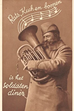 Bezpieczna płatność Militair Mobilisatie WO2 1939 Hoornblazer Rats, kuch en bonen is het soldatendiner Soldaten humor HC10568