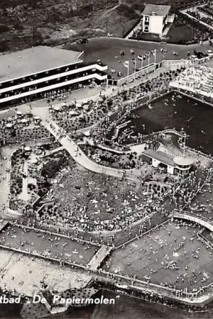 Oryginalny Groningen Openluchtbad De papiermolen KLM Luchtfoto no. 45008 1956 Zwembad HC10426