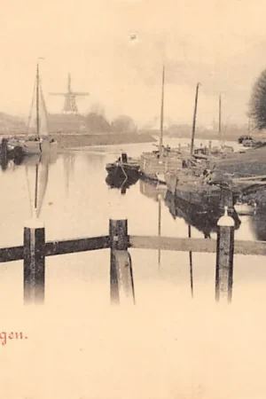 Oryginalny Groningen Reitdiep Molen Binnenvaart schepen Scheepvaart HC10178