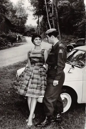 Militair Soldaat met meisje bij de auto Soldaten HC9885 Szybka dostawa