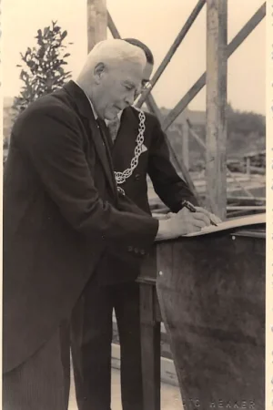 Premium Gouda Joubertstraat Eerste Steenlegging Coornhert Gymnasium 1950 Fotokaart HC9574