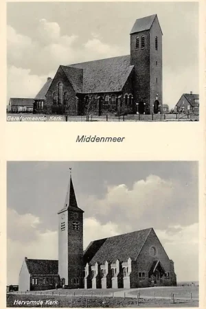 Oryginalny Wieringen 1932 Middenmeer Ned. Hervormde en Gereformeerde Kerk Afsluitdijk IJsselmeer Friesland Flevoland HC9375