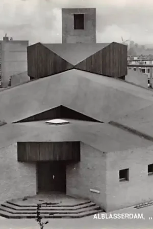 Popularny Alblasserdam Ichtus kerk Ned. Hervormde Gemeente 1967 Molens Kinderdijk op achtergrond HC9230