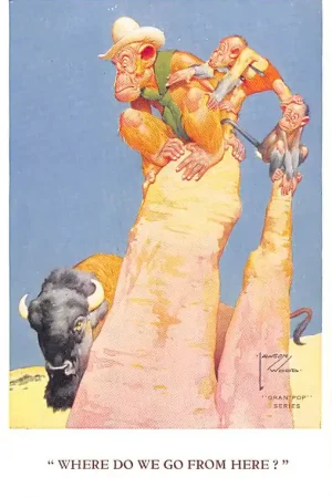 Fantasie Fantasie Gran'Pop Series Illustrator Lawson Wood Where do we go from here? Apen Dieren Cartoon Humor HC8937 Bezpieczna płatność