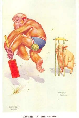 Fantasie Vintage Gran'Pop Series Illustrator Lawson Wood Caught in the slips Aap en varken Dieren Cartoon Humor HC8934 Bezpieczna płatność