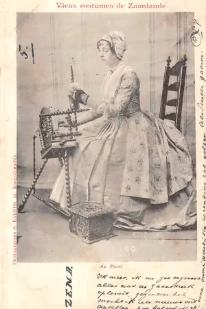 Zaandam Vieux costumes de Zaanlande Au rouet Klederdracht 1900 Vintage HC8329 Popularny