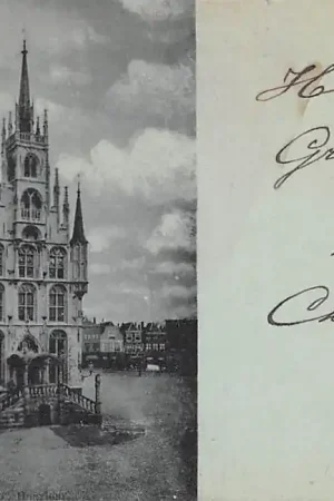 Popularny Gouda Markt met Stadhuis in 1899 HC7910