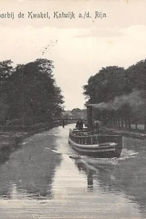 Katwijk aan de Rijn Gezicht op den Rijn voorbij de Kwakel Binnenvaart schepen Scheepvaart 1909 HC7864 Tani