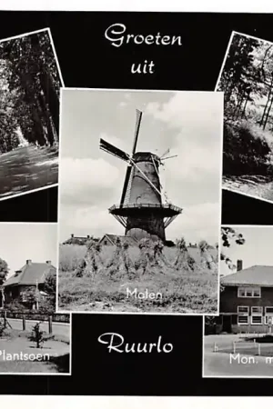 Nowość Ruurlo Groeten uit Molen Laan Plantsoen De Witte Brug Monunment met Postkantoor 1964 HC7708