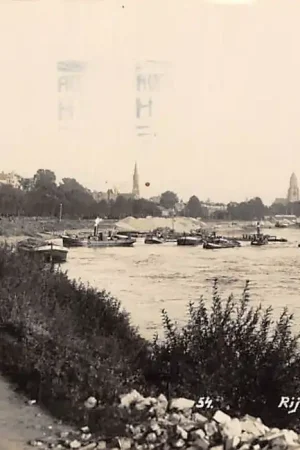 Oryginalny Arnhem Rijngezicht Baggermolen binnenvaart schepen Scheepvaart Newo Fotokaart 1933 HC7148