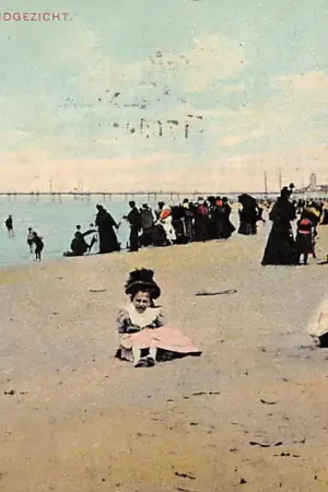 Scheveningen Strand gezicht Volk aan zee 1908 HC7049 Popularny