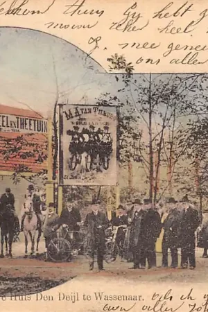 Promocja Wassenaar Groeten van het Nieuwe Huis Den Deijl te Wassenaar Ruiters te paard en fietsers HC6549