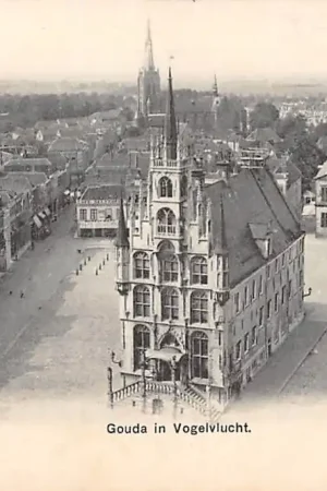 Gouda in Vogelvlucht Markt Stadhuis R.K. Kleiwegkerk Gompers HC5776 Tani