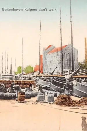 Zwrot pieniędzy Vlaardingen An de Buitenhaven Kuipers aan het werk Visser schepen VL 90 Scheepvaart HC4849