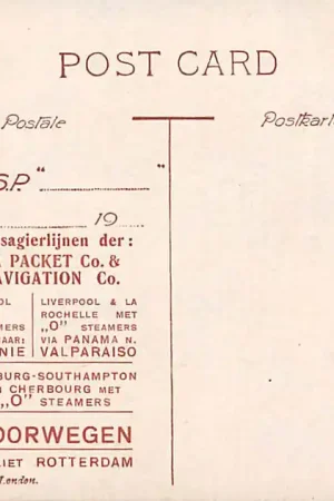 Promocja Scheepvaart Reclame R.M.S.P. Royal Mail Steam Packet Co. & P.S.N.C. Pacific Steam Navigation Co. Bureaux 92 Haringvliet Rotterdam Schepen HC4812