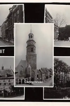 Wysoka jakość Buren (GD) Groeten uit 1942 Voorstraat Weeshuis Huizepoort De Korne Gemeentetoren Betuwe HC3976