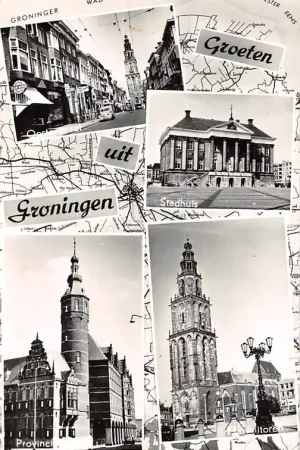 Wyprzedaż Groningen Groeten uit 1961 Ooststraat Stadhuis Martinitoren en Provinciehuis HC3795