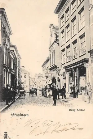 Bezpieczna płatność Groningen Brug Straat met volk 1901 Stoomdrukkerij Jacobs HC3656