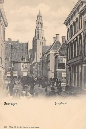 Zwrot pieniędzy Groningen Brugstraat met volk Uitg. H.S. Speelman 208 HC3654