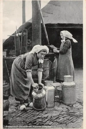 Oryginalny Noord-Brabant Dorpsleven Kannen schuren Klederdracht Vintage HC3589