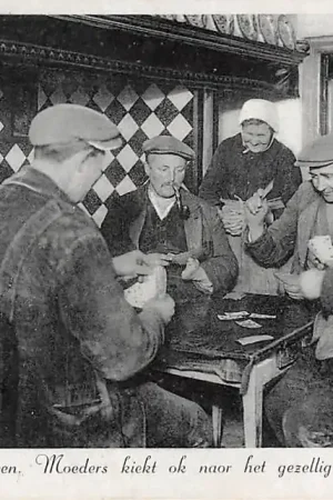 Popularny Noord-Brabant Dorpsleven Kaortspeule in de boerderij Klederdracht Kaartspel Vintage HC3468