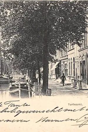 Gouda Turfmarkt Blauwstraat Binnenvaart schepen 1905 HC2973 Autentyczny
