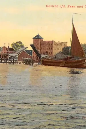Zaandam Gezicht o\\/d Zaan met Tolbrug Binnenvaart schepen Tulp HC2738 Autentyczny