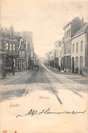 Oferta Gouda Kleiweg met niet afgebouwde R.K.Kerk voor 1900 en tramrails HC7086