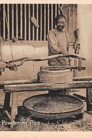 Nowość China Sjanghai Native Way of Powdering Rice Vermalen van de rijst Azië Vintage HC55984