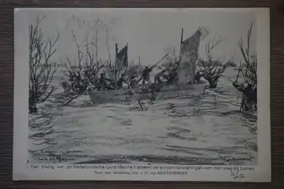 Een Viking van de Nederlandsche land Marine Trotseert de stroomversnellingen aan den weg bij Lunen, tekening van J. H. van Mastenbroek Oferta limitowana
