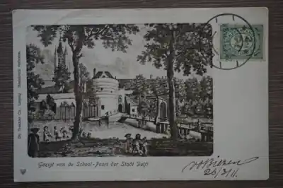 Premium Delft gezicht van de school poort der stadt Delft