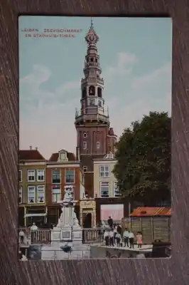 Leiden Zeevischmarkt en stadhuis-toren Ekspresowa dostawa